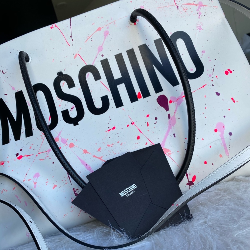 Moschino white logo print tote bag